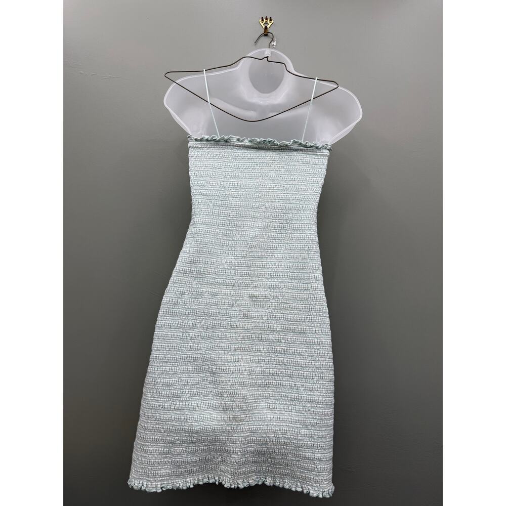 American Eagle Smocked Mini Dress Small Aqua Stripe Cotton Coastal Y2K - Picture 4 of 5